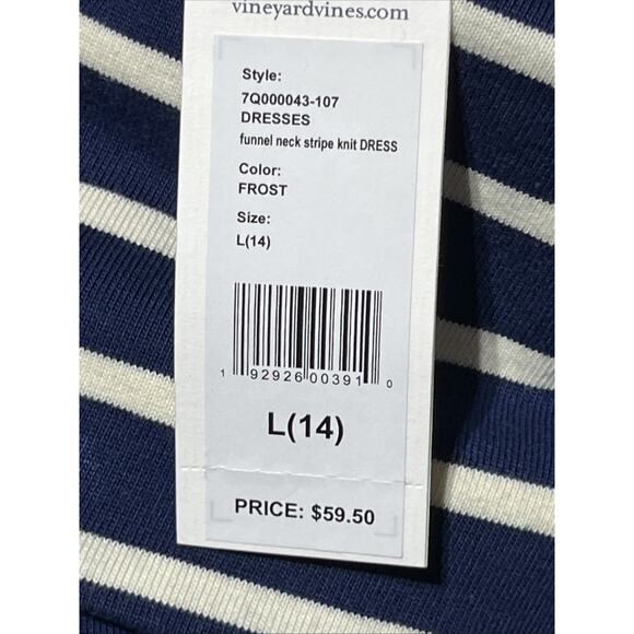 Vineyard Vines Girls Large 14 Funnel Neck Stripe Knit Dress Blue White Cotton - Picture 13 of 16